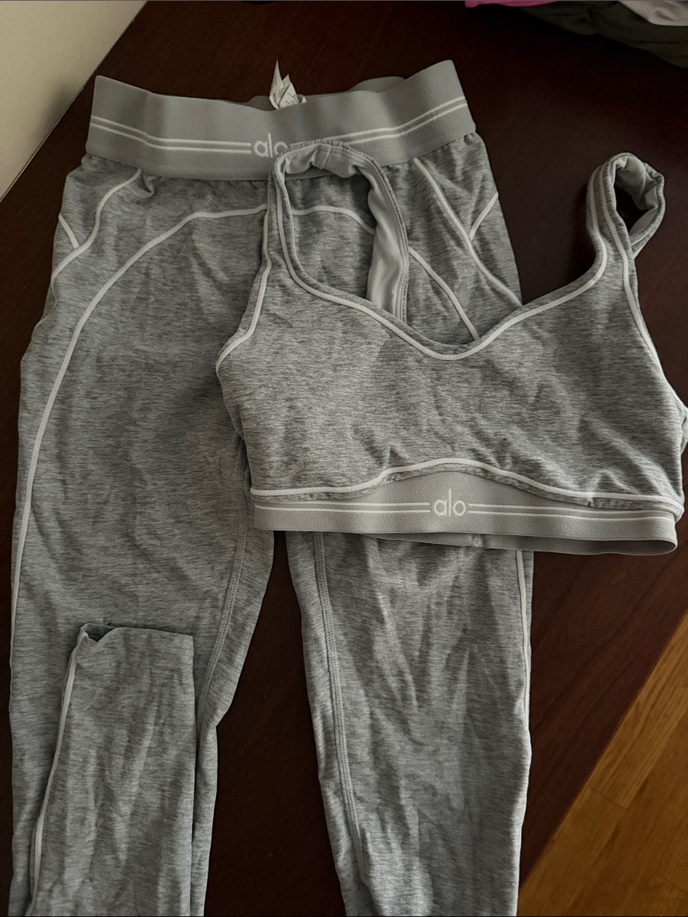 ALO Yoga Heather Gray Seamless Sports Bra and Leggings Set